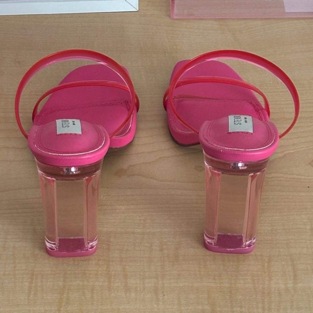 Steven New York Pink Jelly Strap & Clear Block Heel Sandals - Picture 3 of 5